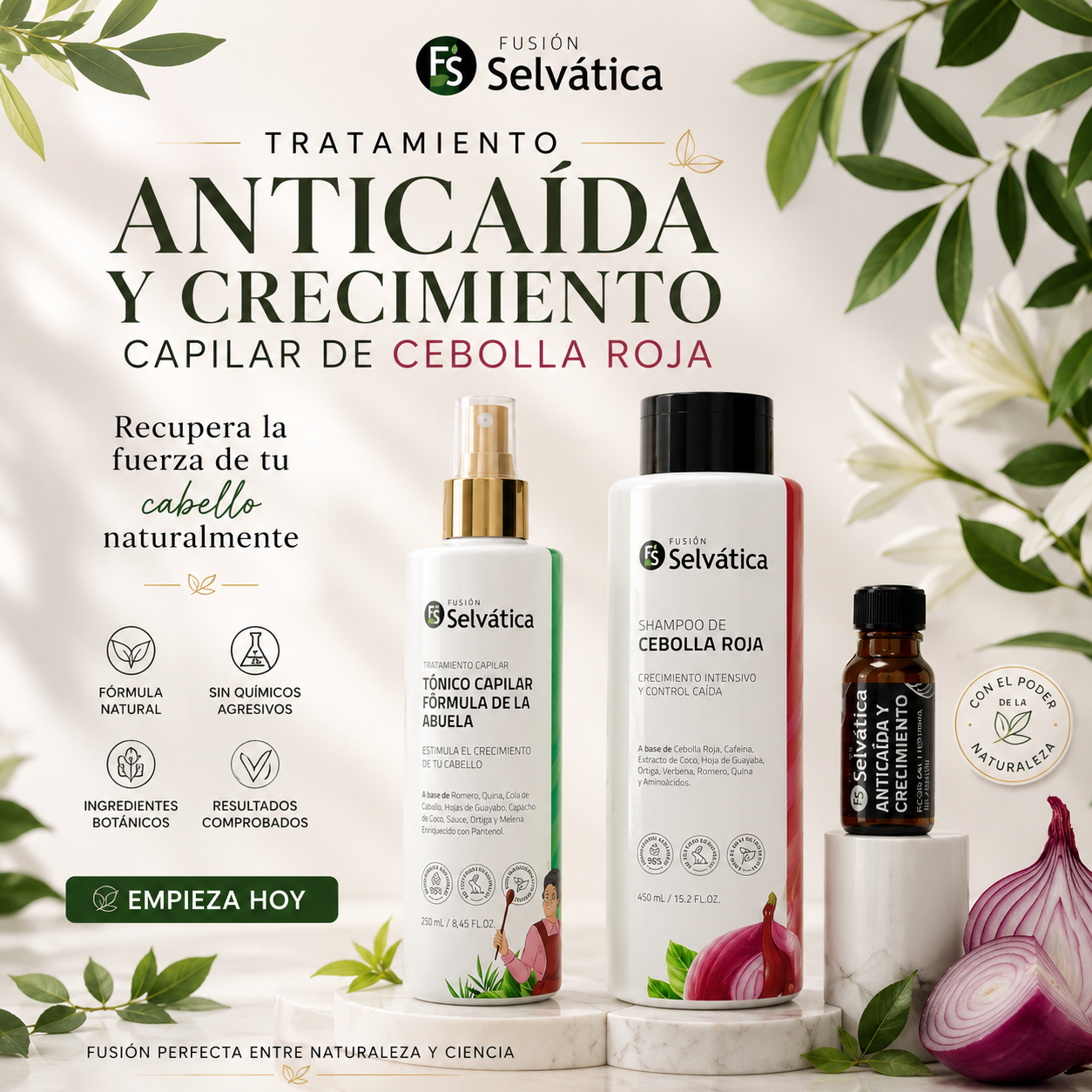 Tratamiento Anticaída y Crecimiento Capilar de Cebolla Roja