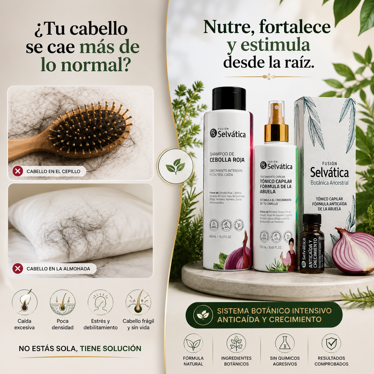 Tratamiento Anticaída y Crecimiento Capilar de Cebolla Roja