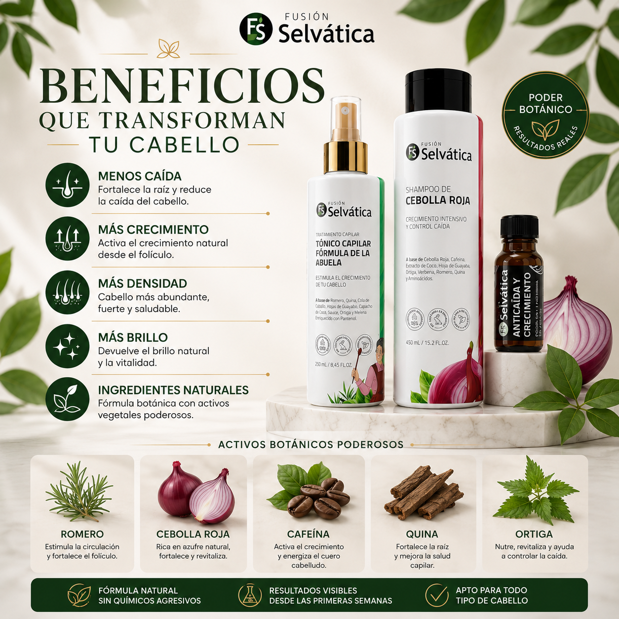Tratamiento Anticaída y Crecimiento Capilar de Cebolla Roja